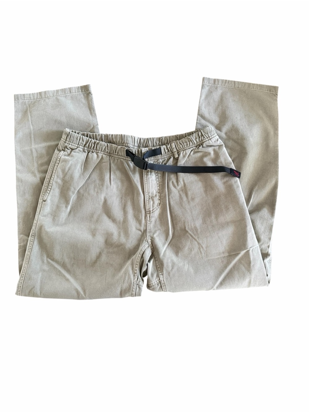 Men's Elastic Waist Cargo Pants in Tan with Integrated Webbing Belt